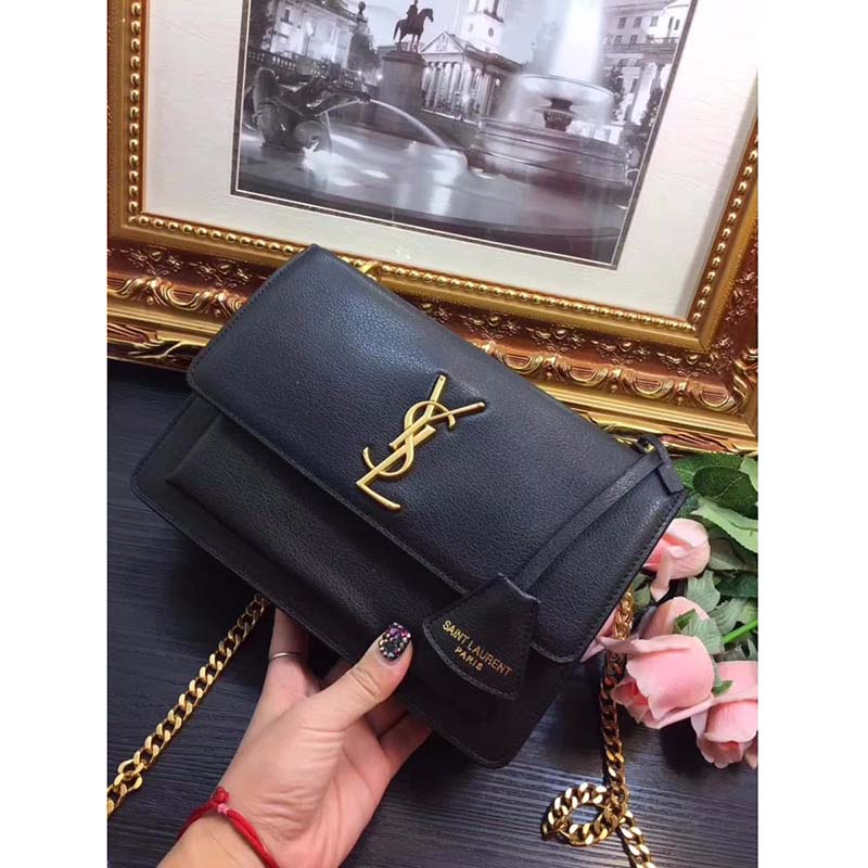 Saint Laurent YSL Medium Sunset Bag in Calfskin Leather-Black - image 6