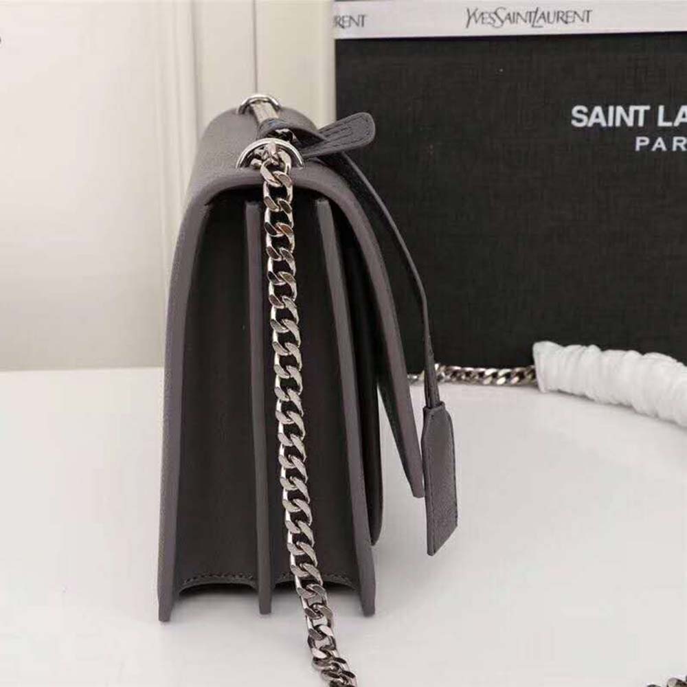 Side angle showing structured silhouette of Saint Laurent YSL Medium Sunset Bag