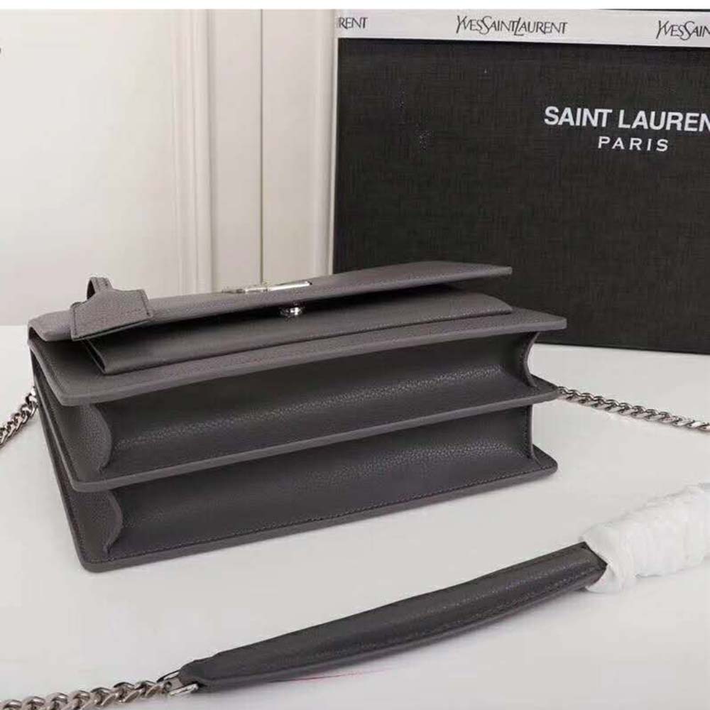 Saint Laurent YSL Medium Sunset Bag in Calfskin Leather-Grey - image 6