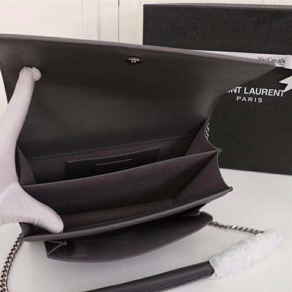 Saint Laurent YSL Medium Sunset Bag in Calfskin Leather-Grey - image 7