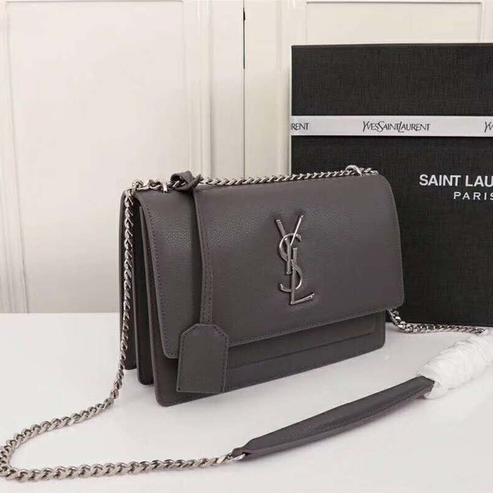 Saint Laurent YSL Medium Sunset Bag in Calfskin Leather-Grey - image 4