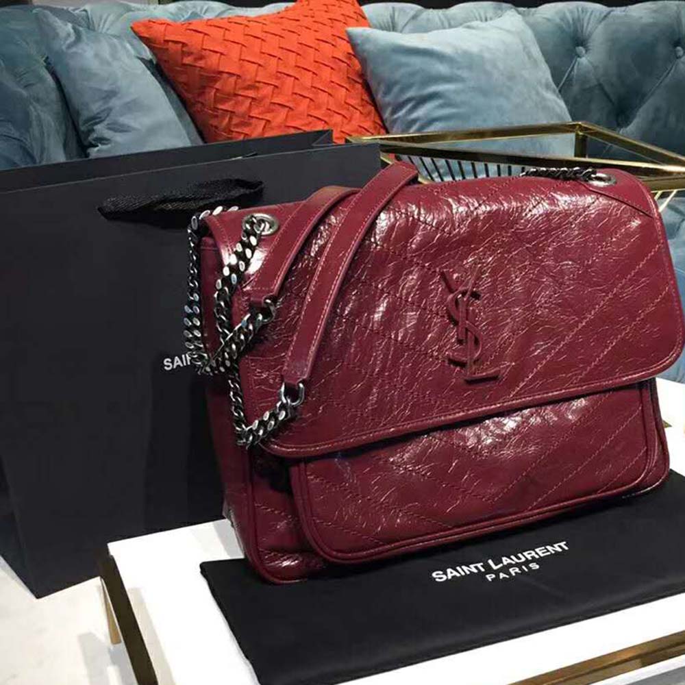 Saint Laurent YSL Niki Large in Vintage Leather-Maroon - image 5