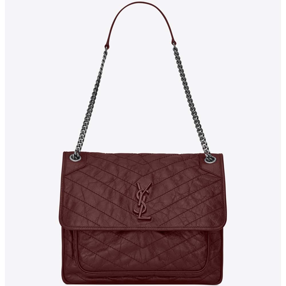 Front view of Saint Laurent YSL Niki Large in Vintage Leather-Maroon