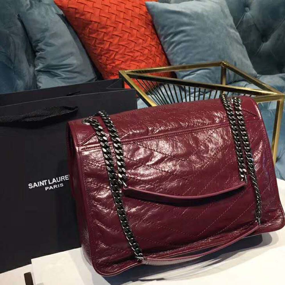 Saint Laurent YSL Women Niki Large in Vintage Leather-Maroon - image 9