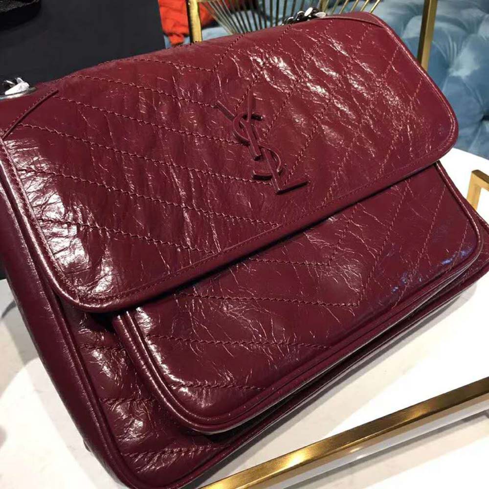 Saint Laurent YSL Niki Large in Vintage Leather-Maroon - image 9