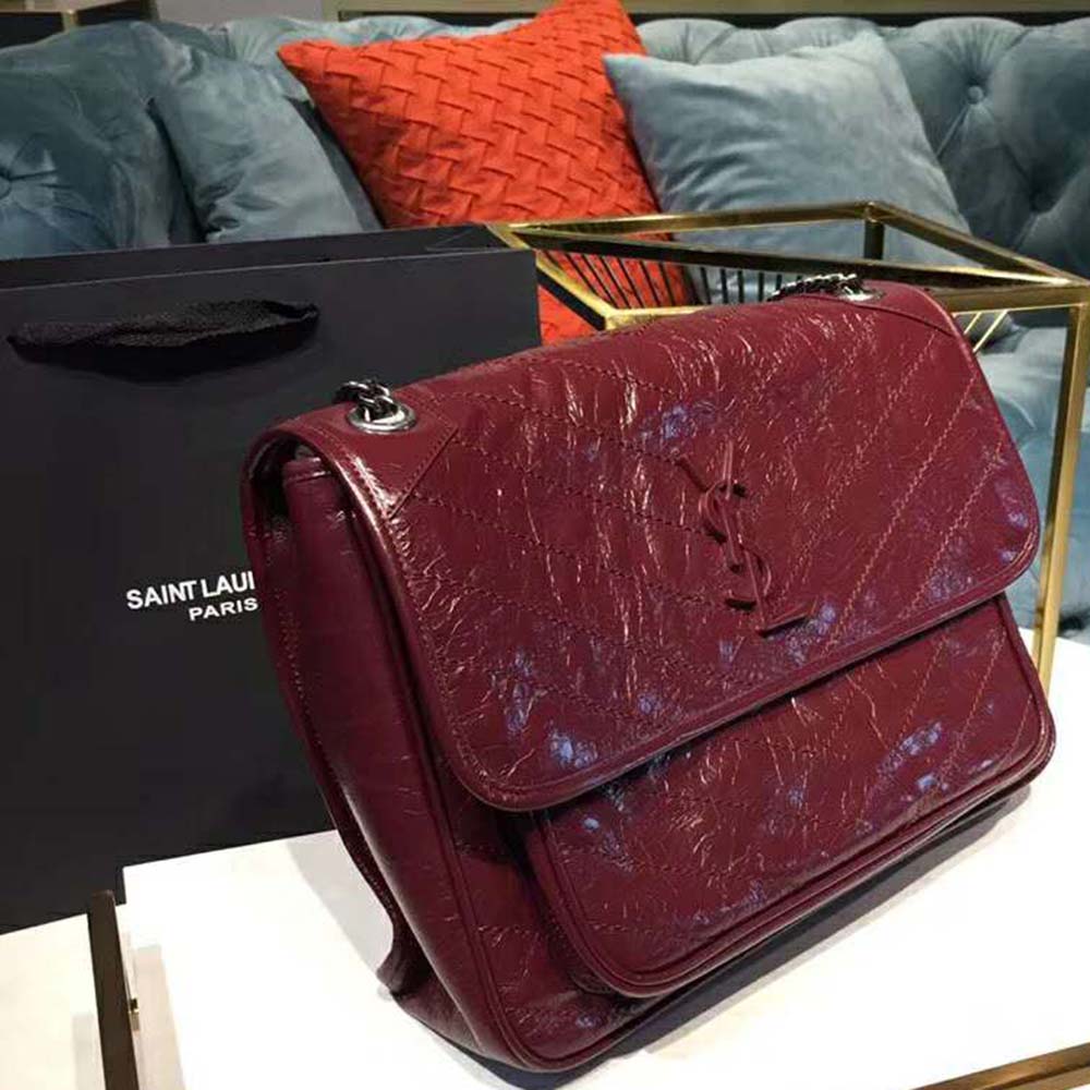 Saint Laurent YSL Women Niki Large in Vintage Leather-Maroon - image 6
