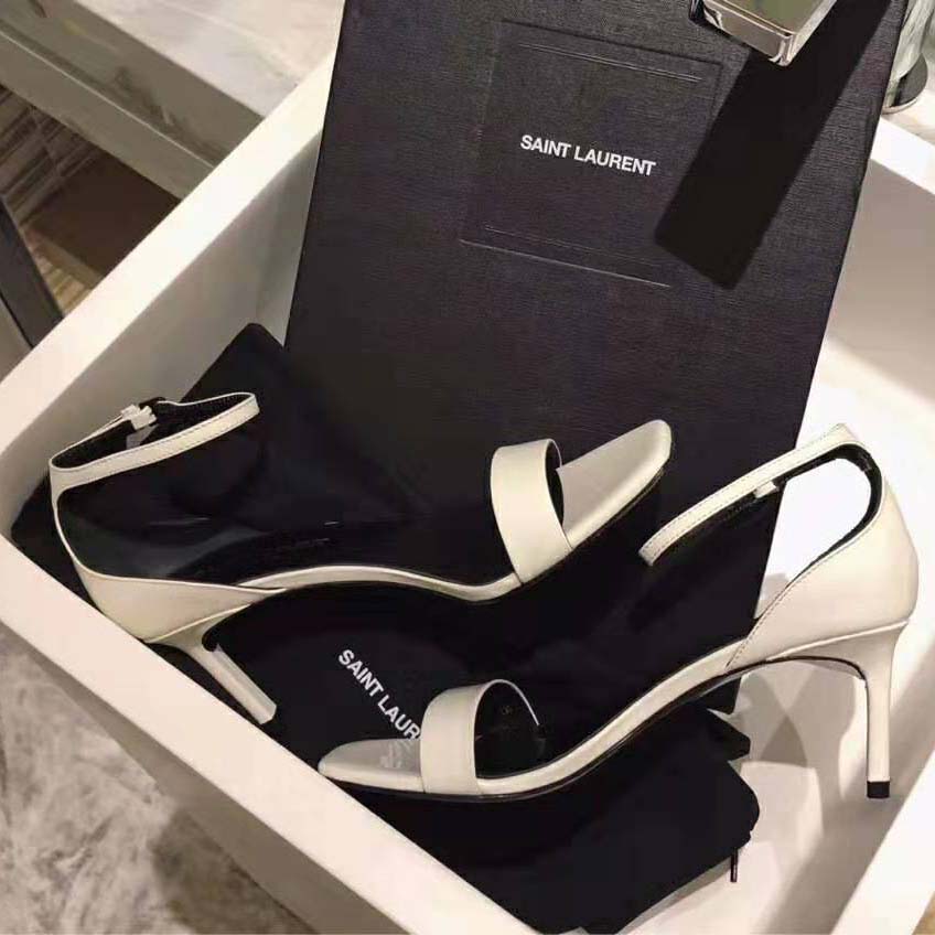 Saint Laurent YSL Women Amber Sandals Patent Leather 8.5cm Heel-Beige - image 4