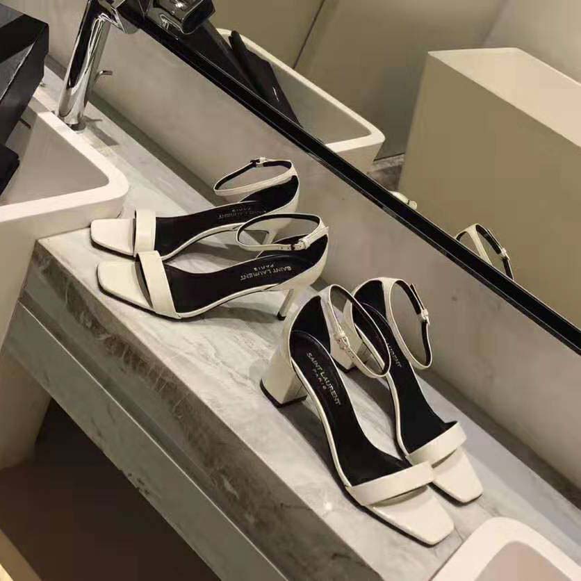 Saint Laurent YSL Women Amber Sandals Patent Leather 8.5cm Heel-Beige - image 6