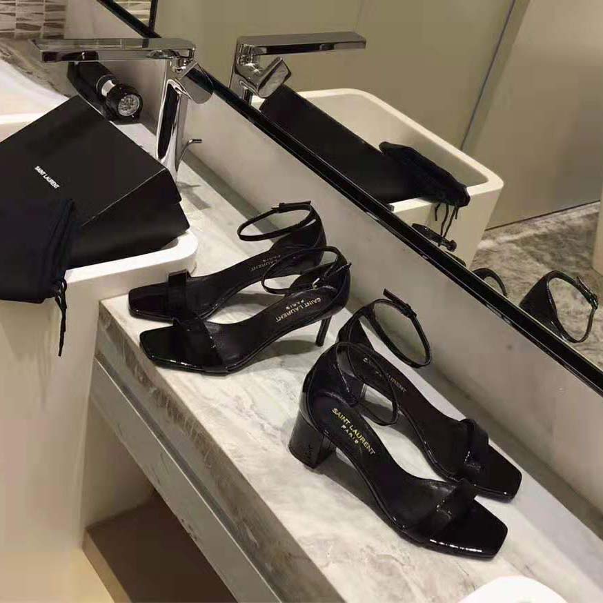 Saint Laurent YSL Women Amber Sandals Patent Leather 8.5cm Heel-Black - image 4