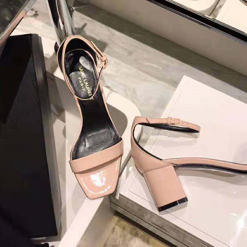 Saint Laurent YSL Women Amber Sandals Patent Leather 8.5cm Heel-Pink - image 4