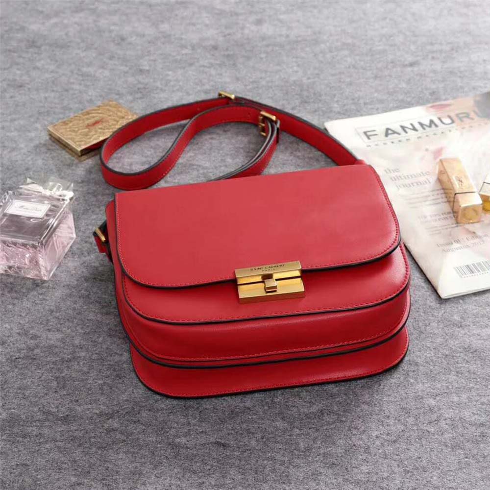 Side angle showing adjustable strap on Saint Laurent YSL Betty Satchel