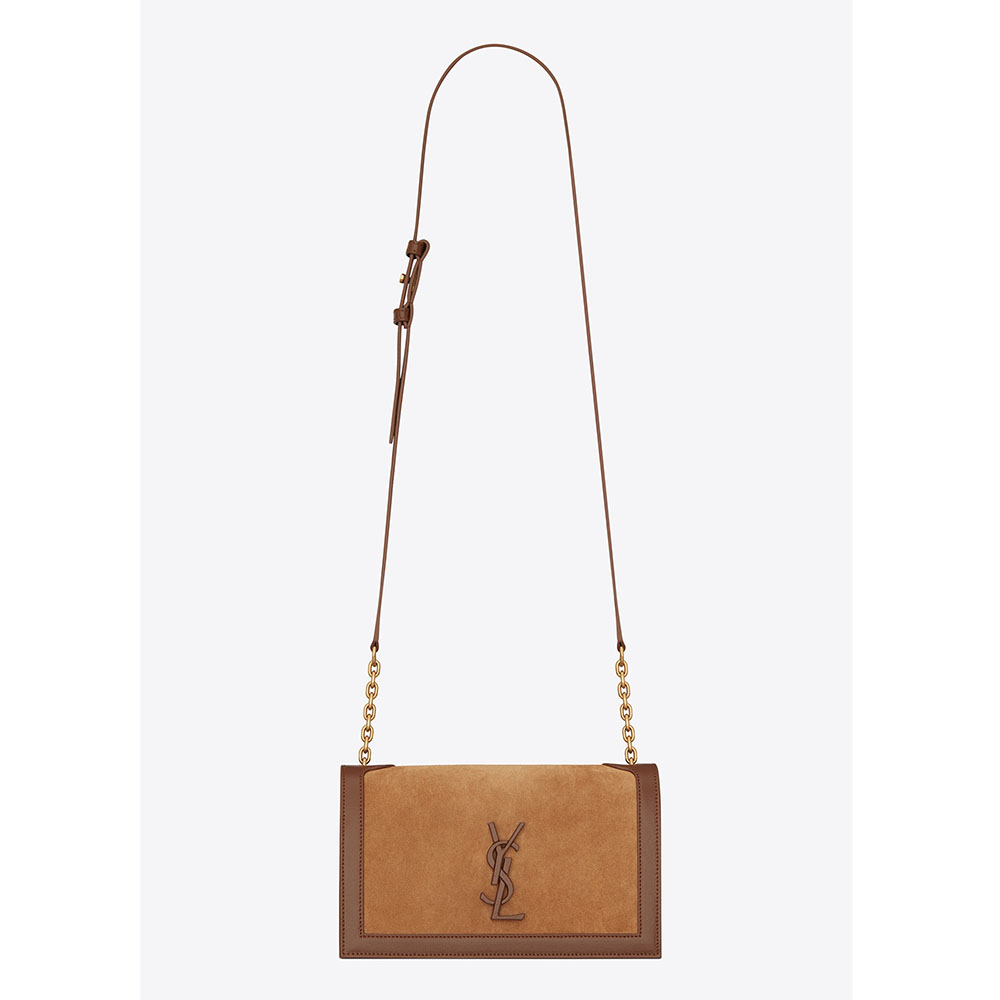Front view of Saint Laurent YSL Women Book Bag Leather and Suede-Brown