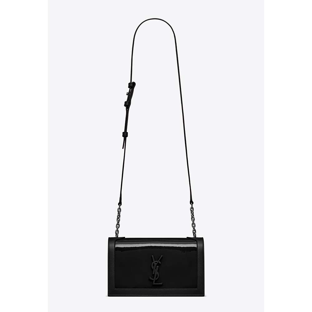 Front view of Saint Laurent YSL Women Book Bag in Patent Leather-Black