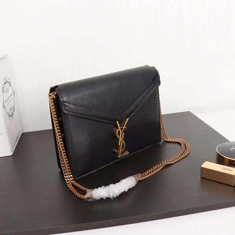 Side angle showing smooth leather texture of Saint Laurent YSL Women Cassandra bag