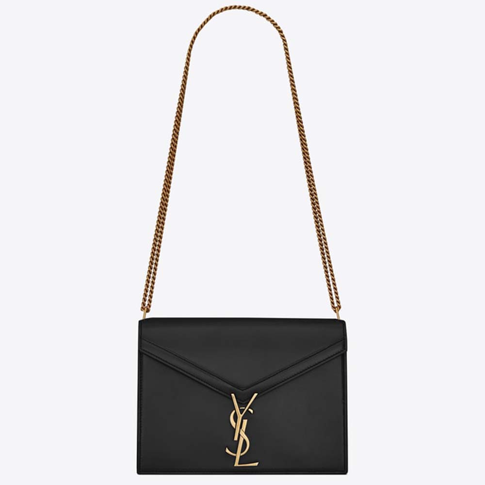 Front view of Saint Laurent YSL Women Cassandra Monogram Clasp Bag Smooth-Black