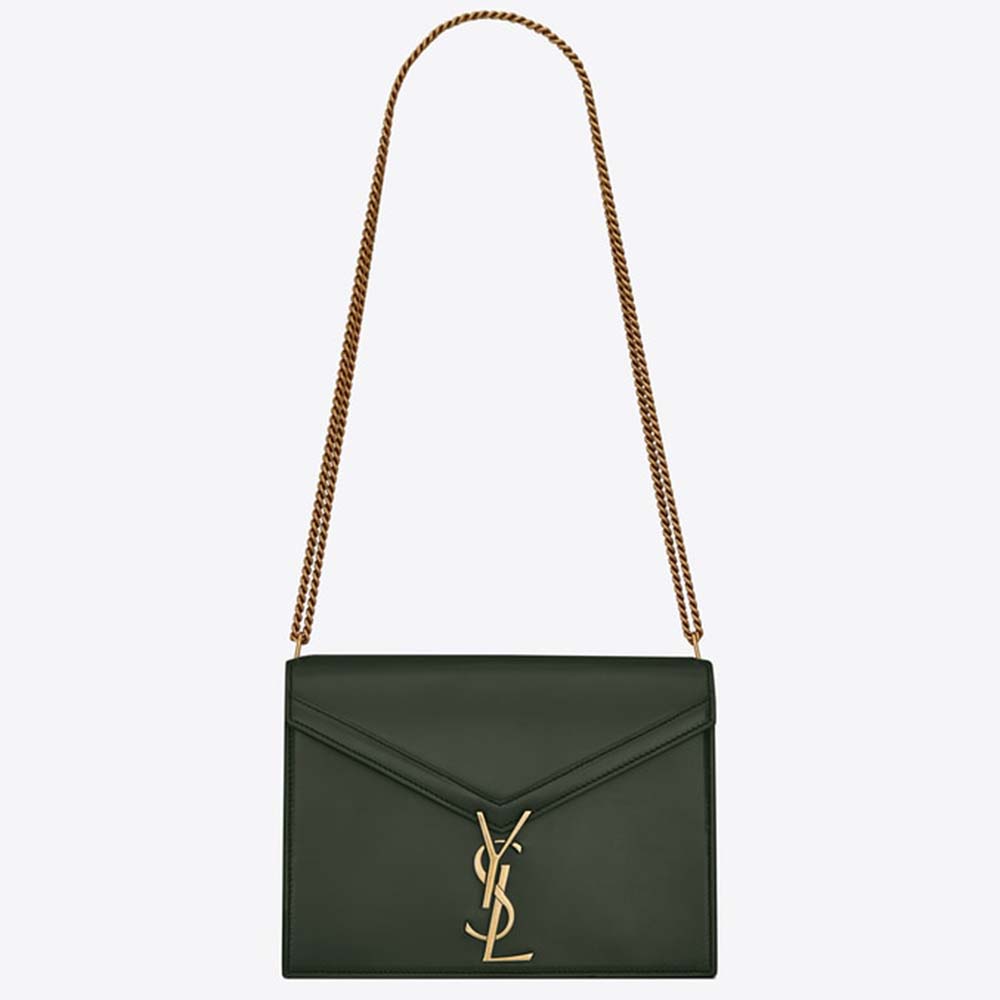 Front view of Saint Laurent YSL Women Cassandra Monogram Clasp Bag Smooth-Green
