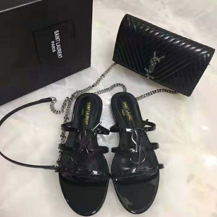 Saint Laurent YSL Women Cassandra Open Sandals Black Logo Patent - image 4