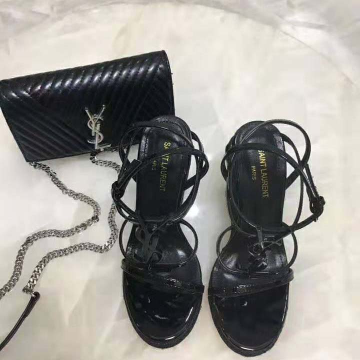Saint Laurent YSL Women Cassandra Open Sandals Black Logo Patent - image 5