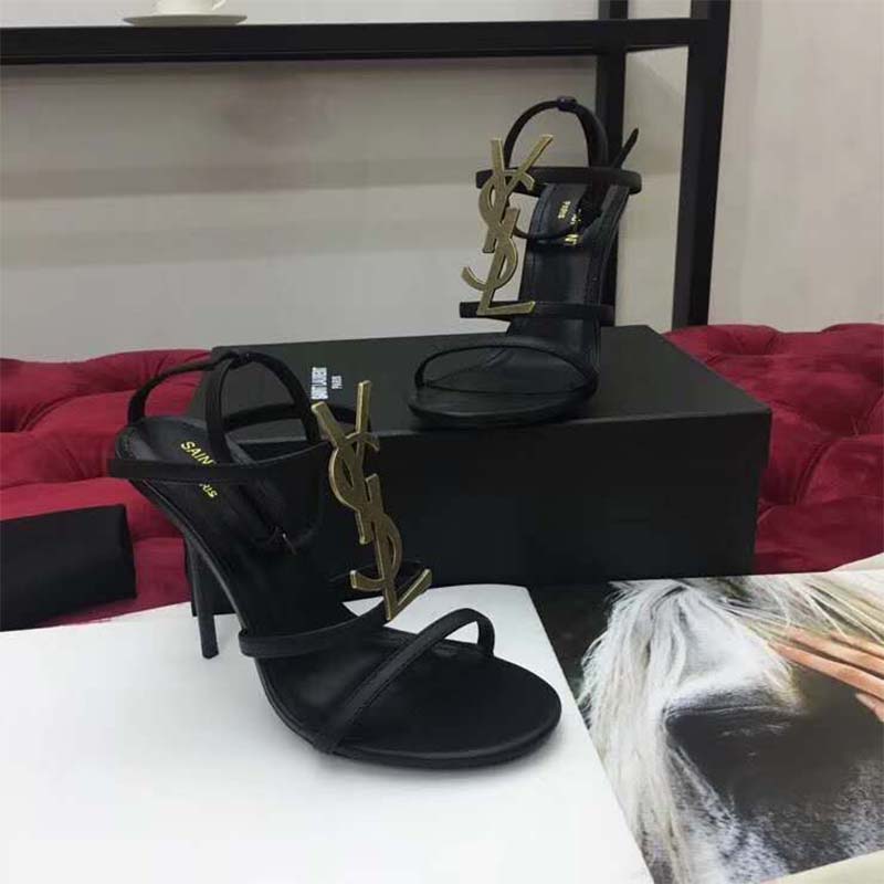 Saint Laurent YSL Women Cassandra Sandal Gold Logo Smooth 11cm Heel - image 4
