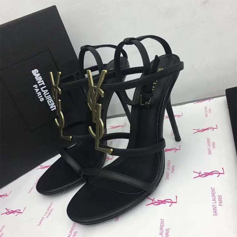 Saint Laurent YSL Women Cassandra Sandal Gold Logo Smooth 11cm Heel - image 7