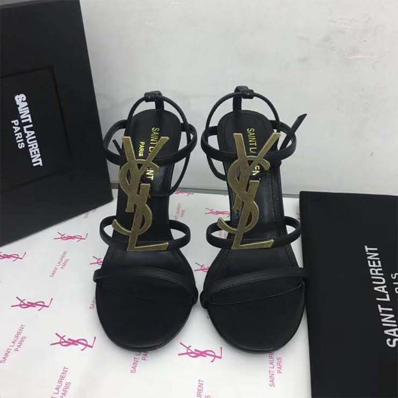 Side profile showing 11cm heel of Saint Laurent YSL Women Cassandra Sandal