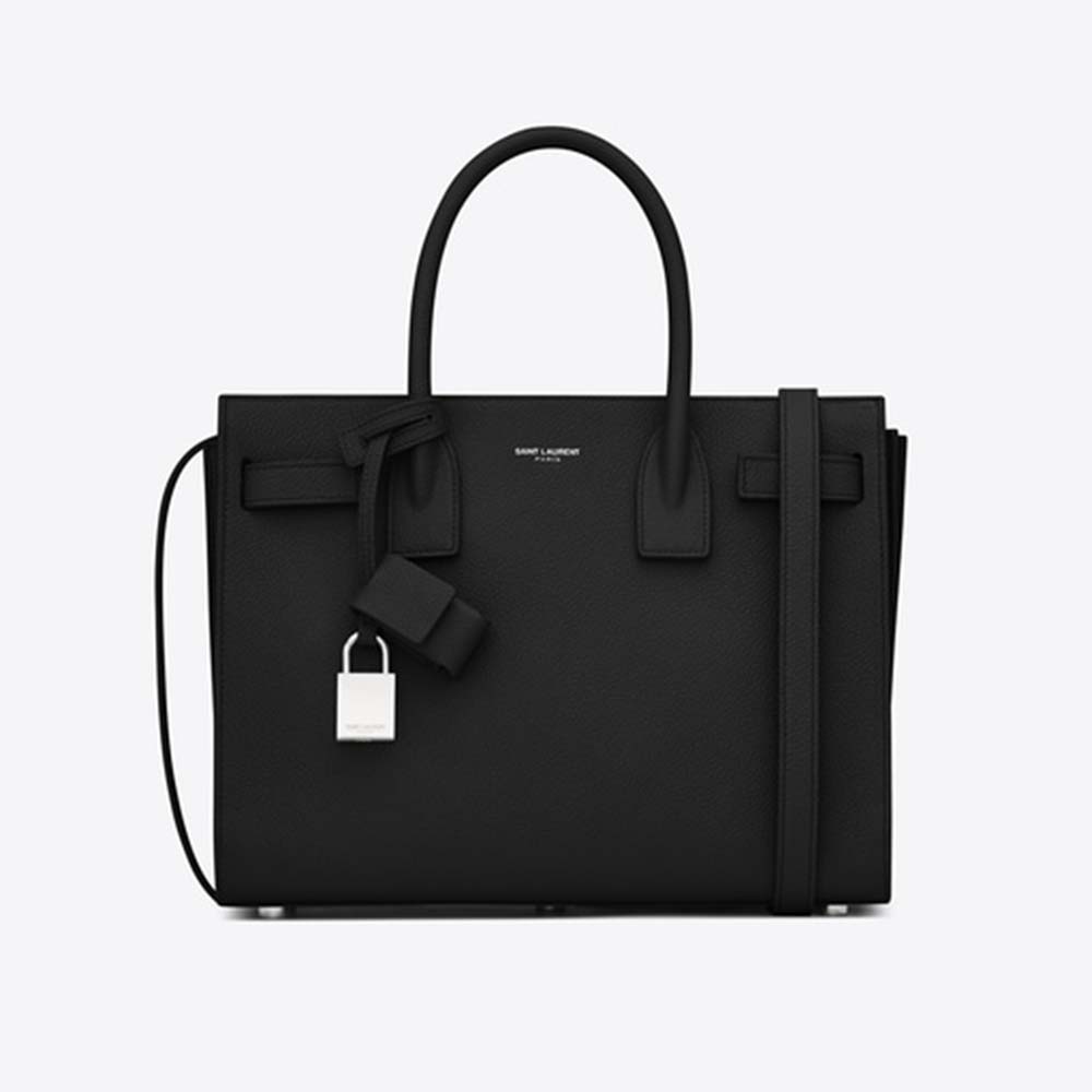 Front view of Saint Laurent YSL Women Classic Sac De Jour Baby Grained black shoulder bag