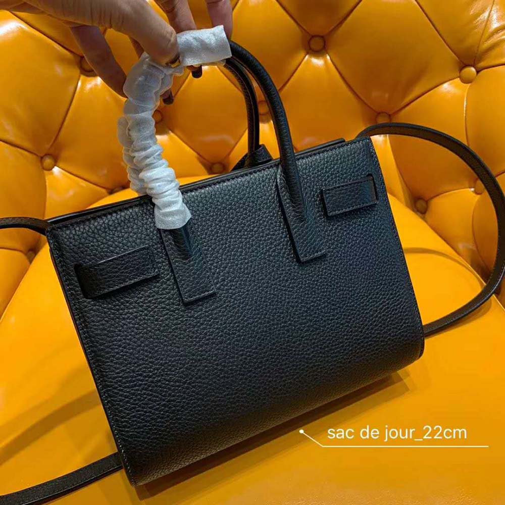 Side angle showing texture and zip closure of Saint Laurent Sac De Jour Nano