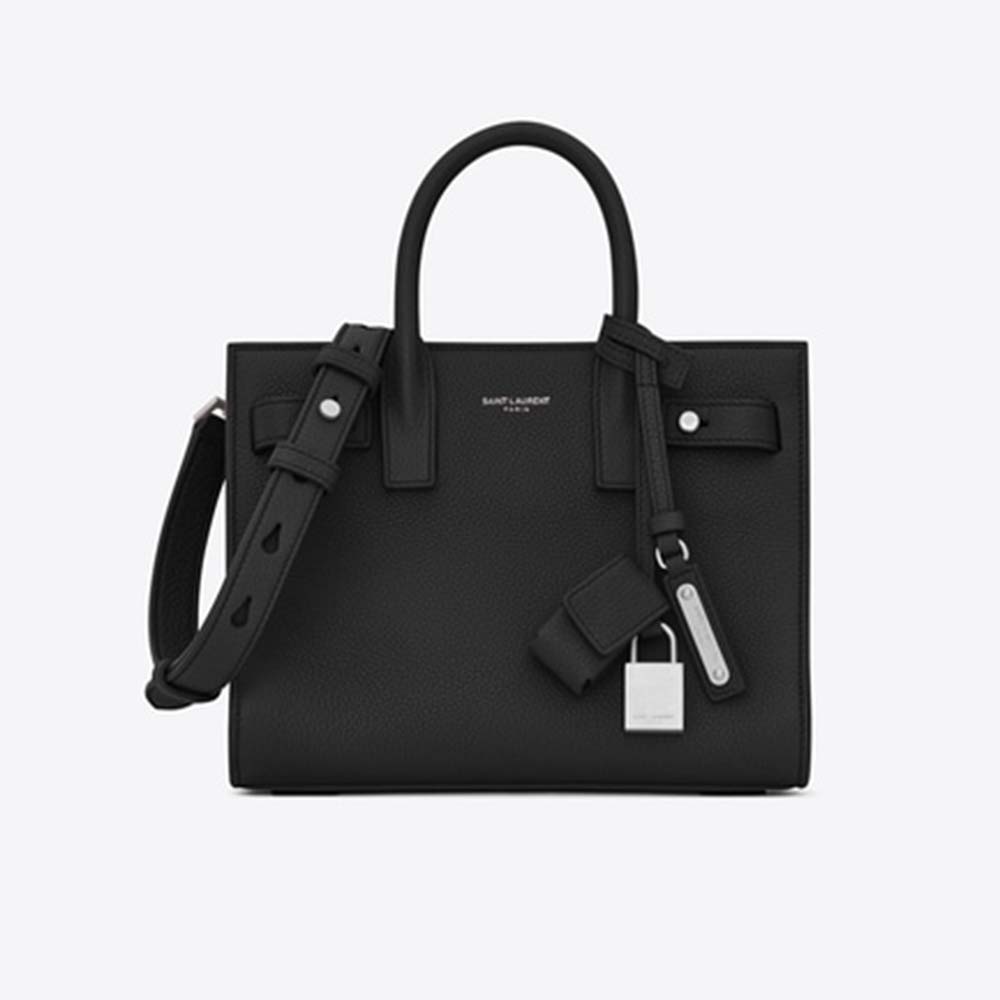 Front view of Saint Laurent YSL Women Classic Sac De Jour Nano Grained-Black