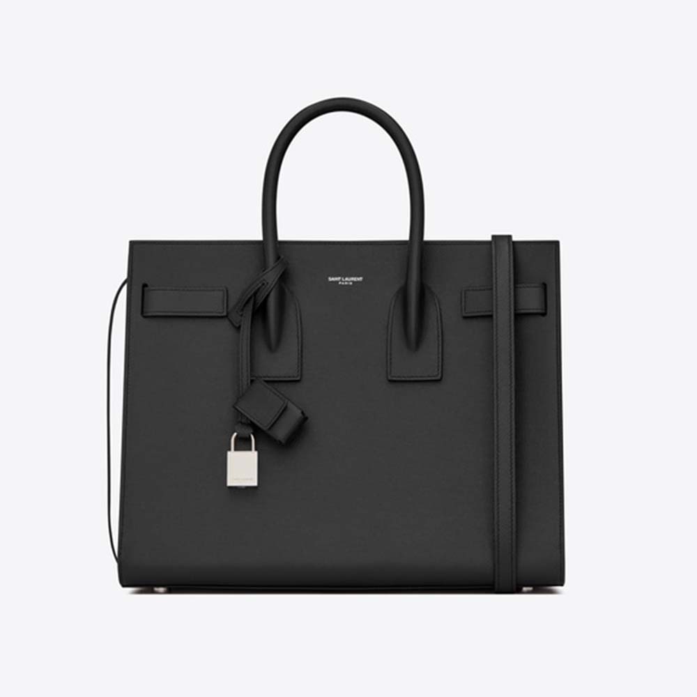 Front view of Saint Laurent YSL Women Classic Sac De Jour Small Grain De Poudre Embossed black bag