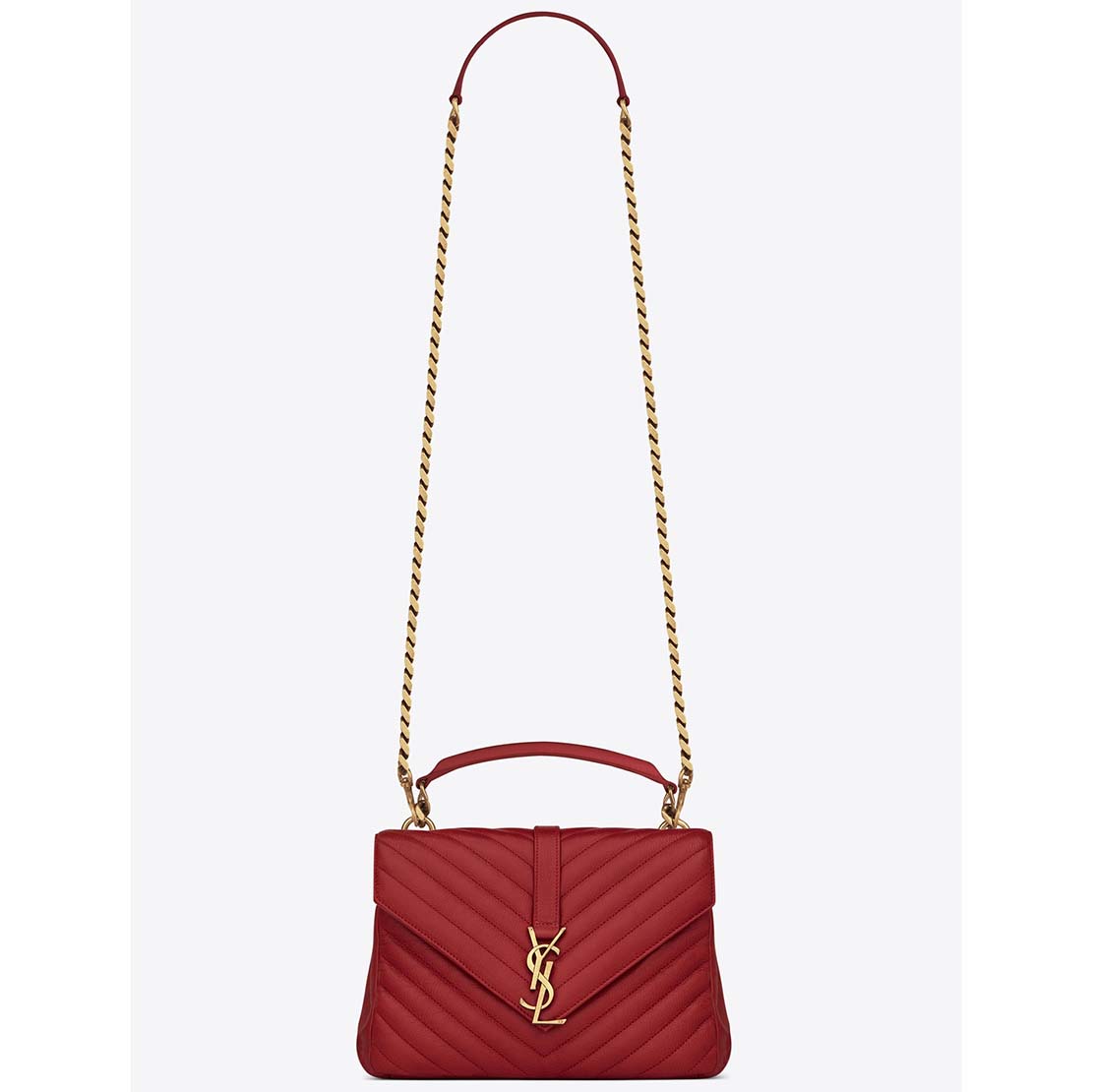 Front view of Saint Laurent YSL Women College Medium red matelassé leather bag