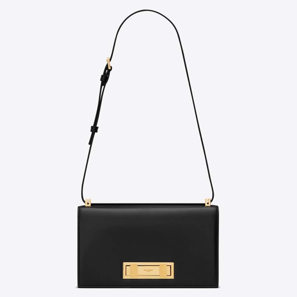 Front view of Saint Laurent YSL Women Domino Small in black leather