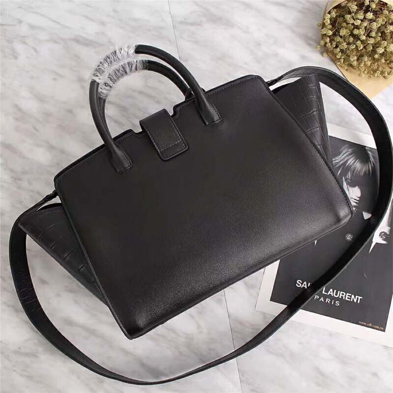 Side angle showing silhouette of Saint Laurent YSL Women Downtown Small Cabas bag