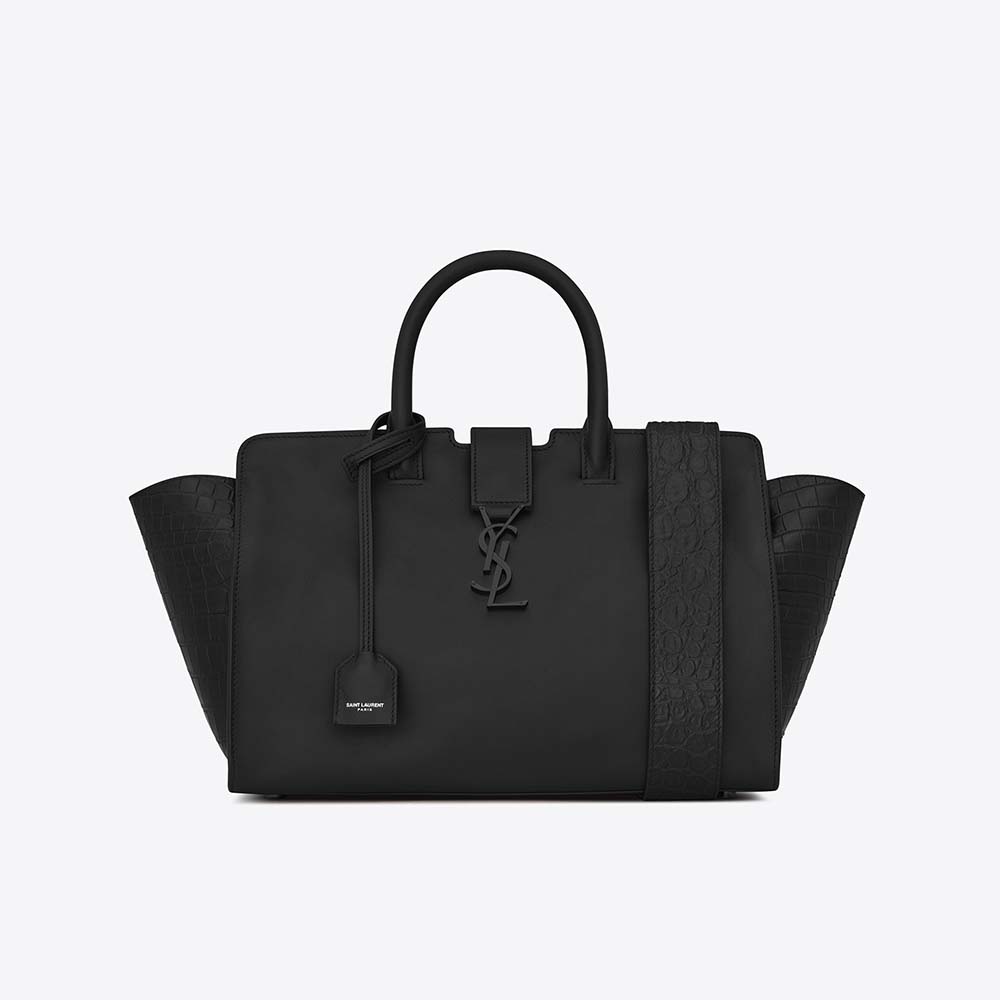 Front view of Saint Laurent YSL Women Downtown Small Cabas Smooth Crocodile Embossed