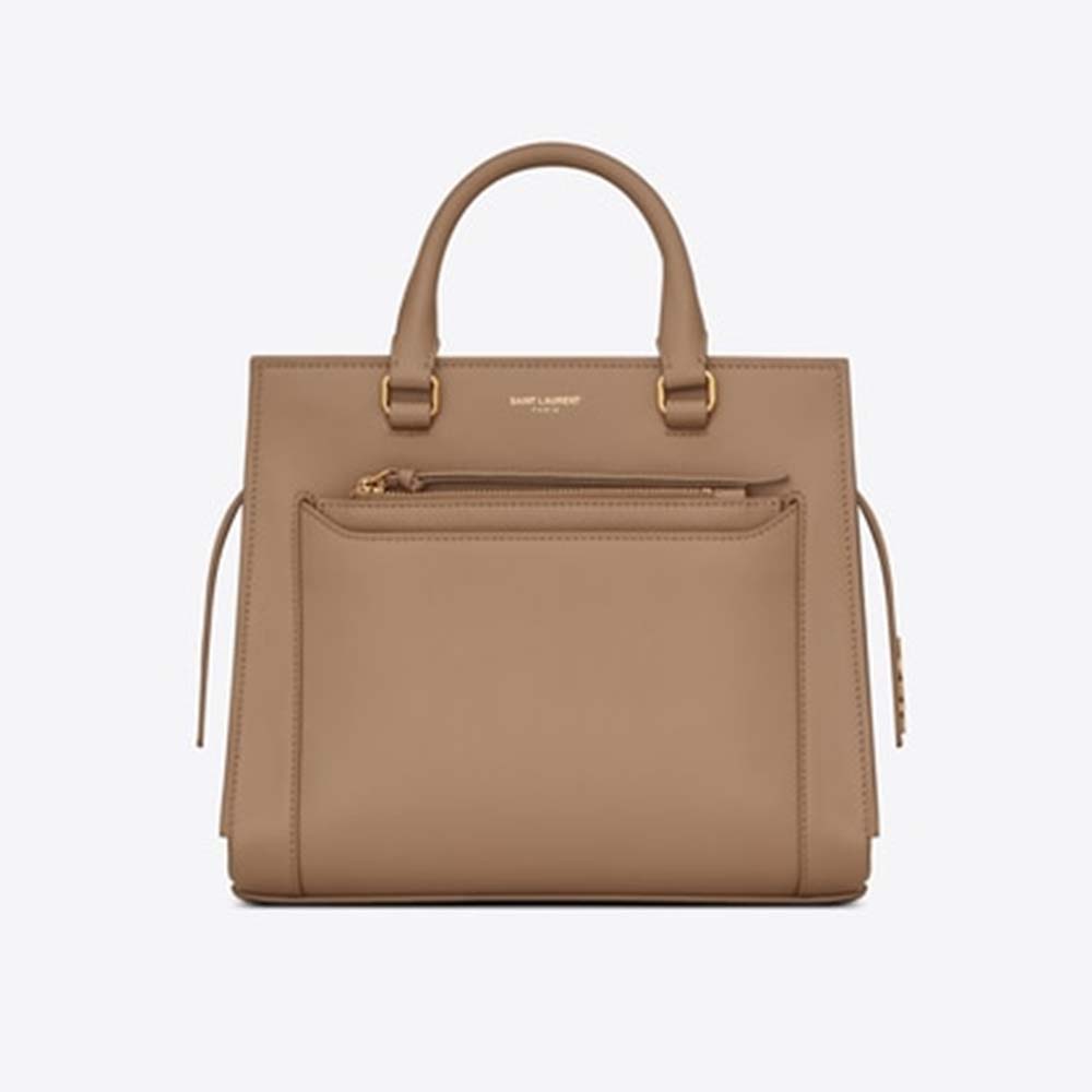 Front view of Saint Laurent YSL Women East Side Small Tote Smooth-Sandy