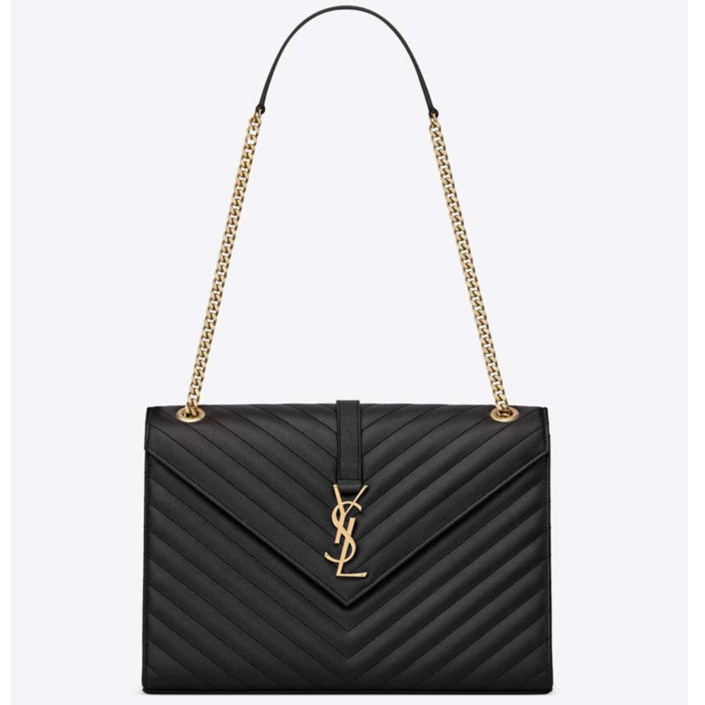 Front view of Saint Laurent YSL Women Envelope Large Grain De Poudre Embossed bag