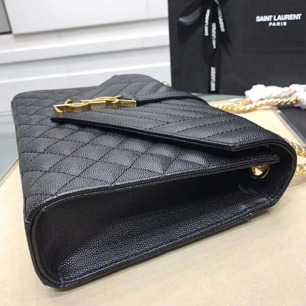 Side angle showing silhouette of Saint Laurent YSL Women Envelope Medium Bag Grain De Poudre Embossed