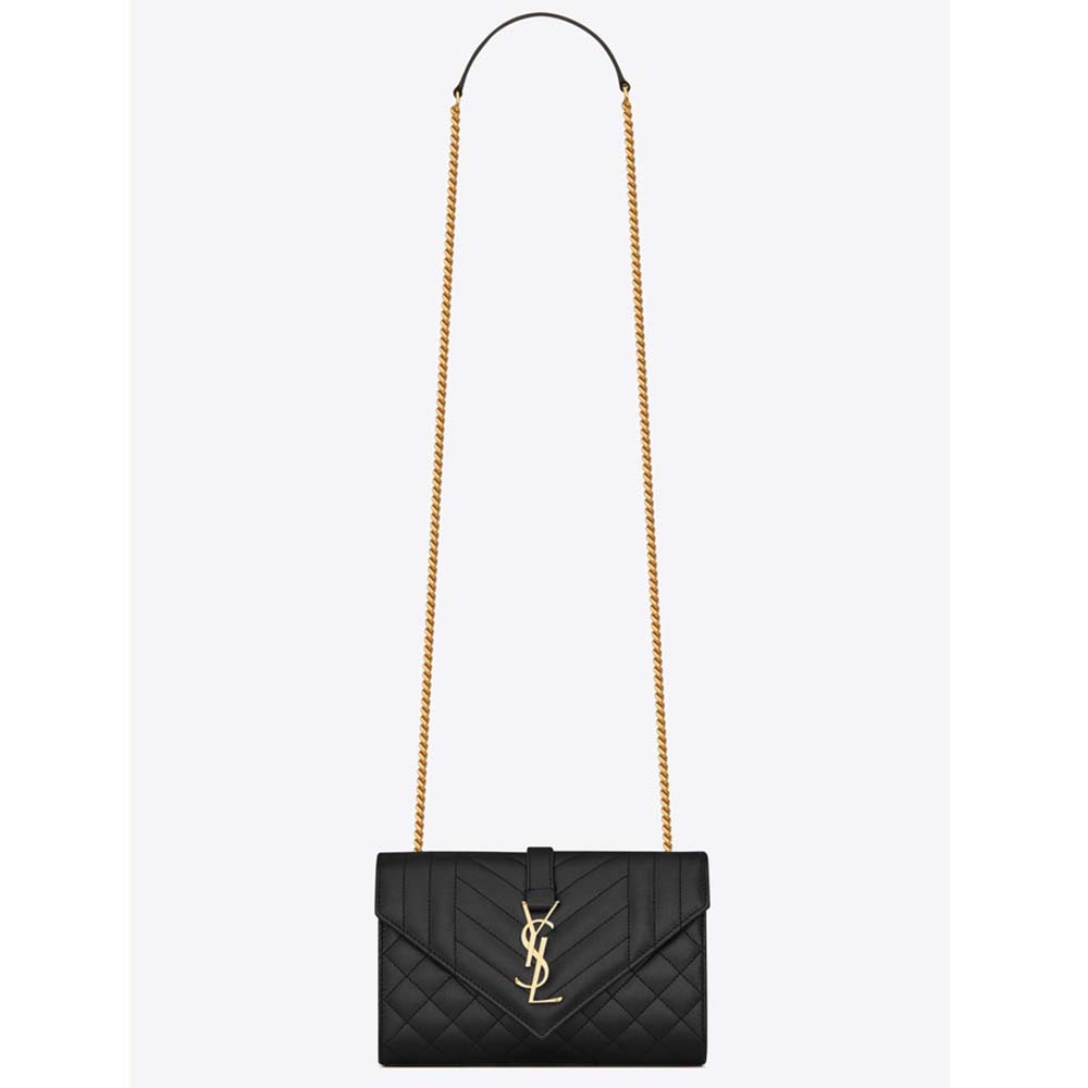 Front view of Saint Laurent YSL Women Envelope Small Grain De Poudre Embossed bag