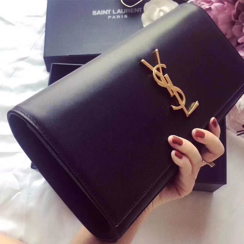 Side angle showing slim silhouette of Saint Laurent YSL Women Kate Clutch