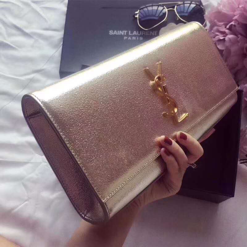 Saint Laurent YSL Women Kate Clutch Grained Metallic Leather-Silver - image 5