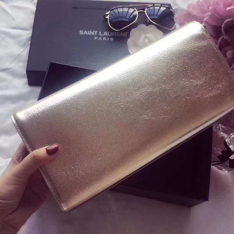 Saint Laurent YSL Women Kate Clutch Grained Metallic Leather-Silver - image 4