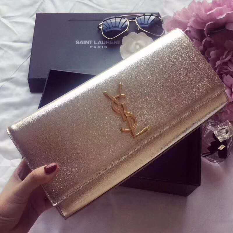 Side angle showing slim profile of Saint Laurent YSL Women Kate Clutch