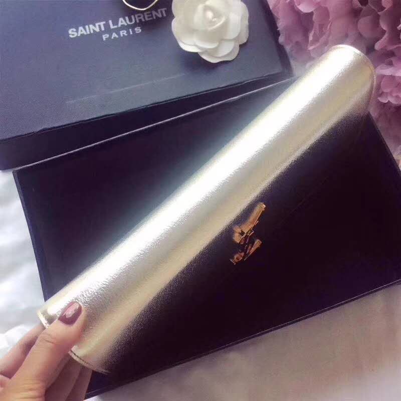 Saint Laurent YSL Women Kate Clutch Grained Metallic Leather-Silver - image 6