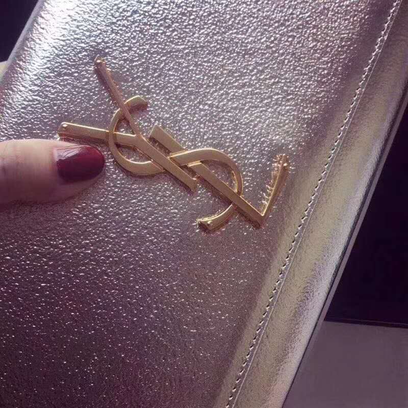 Saint Laurent YSL Women Kate Clutch Grained Metallic Leather-Silver - image 7