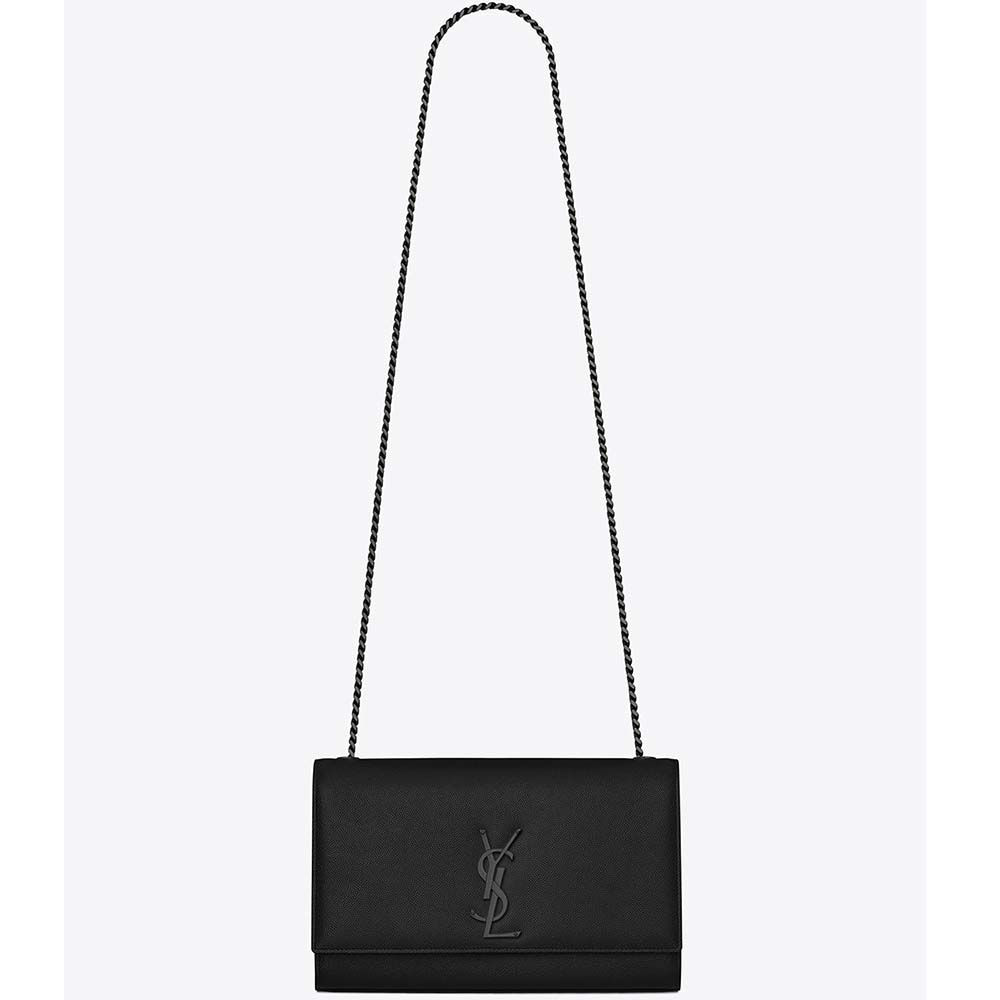 Front view of Saint Laurent YSL Women Kate Medium Grain De Poudre Embossed-Black bag