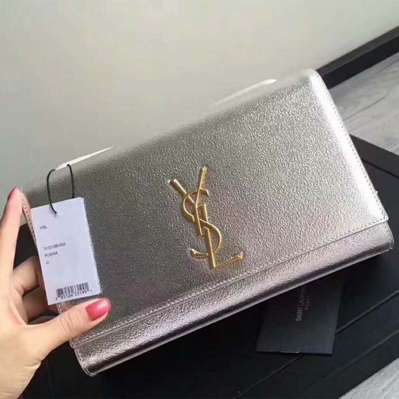 Saint Laurent YSL Women Kate Medium Grained Metallic Leather-Silver - image 6