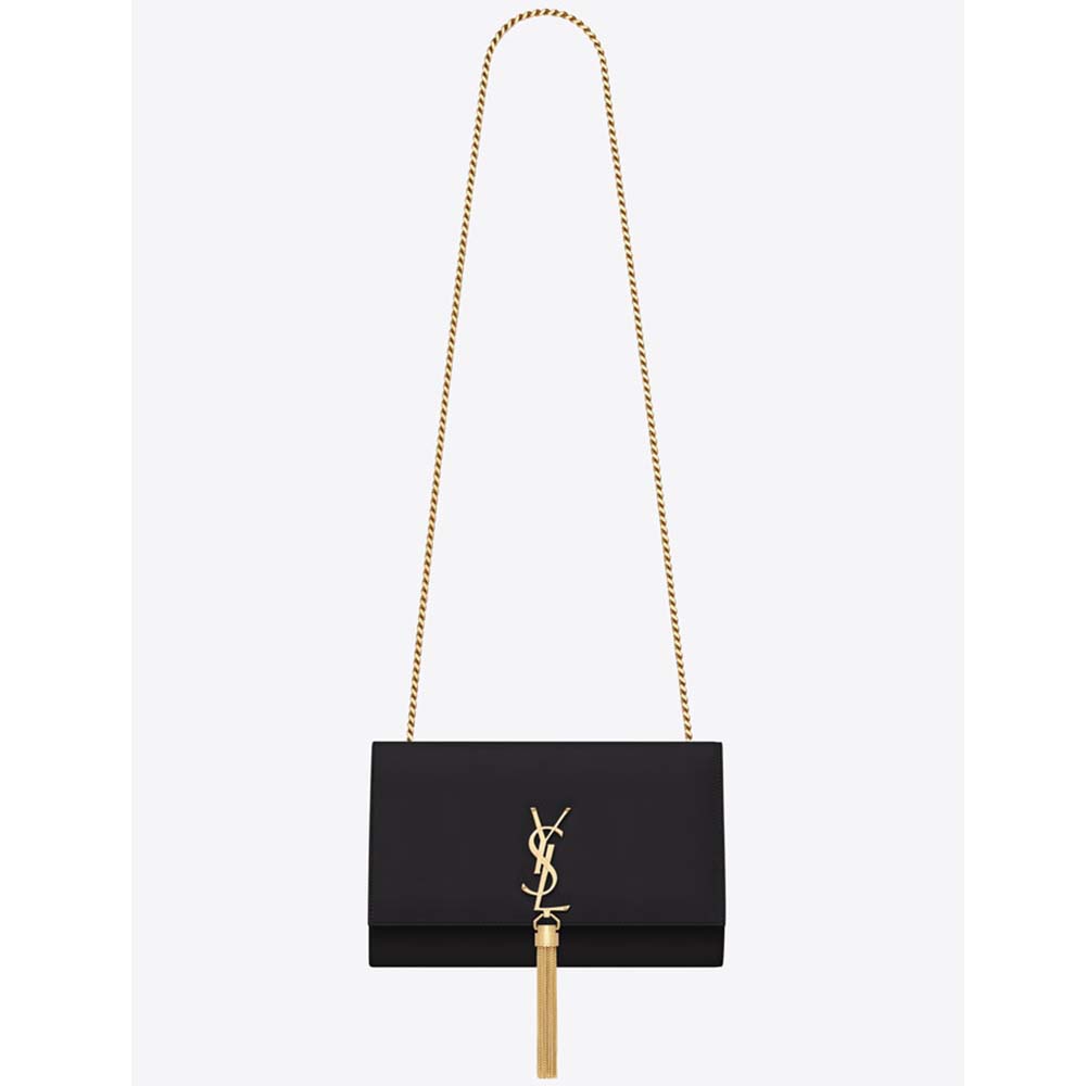 Front view of Saint Laurent YSL Women Kate Medium Tassel Smooth Leather-Black