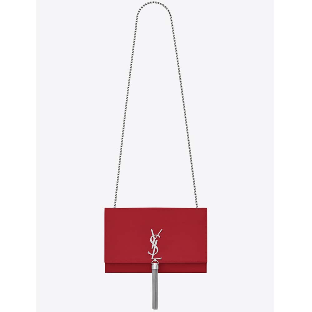 Front view of Saint Laurent YSL Women Kate Medium Tassel Smooth Leather-Red bag