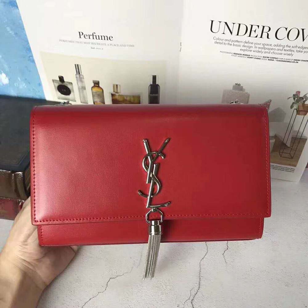 Side angle showing structured silhouette of Saint Laurent YSL Women Kate bag