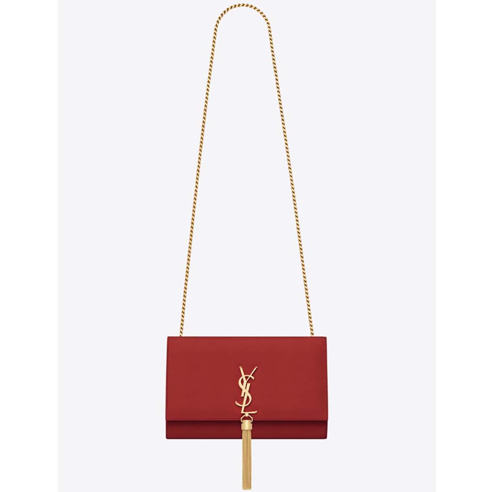 Front view of Saint Laurent YSL Women Kate Medium Tassel Smooth Red Leather bag