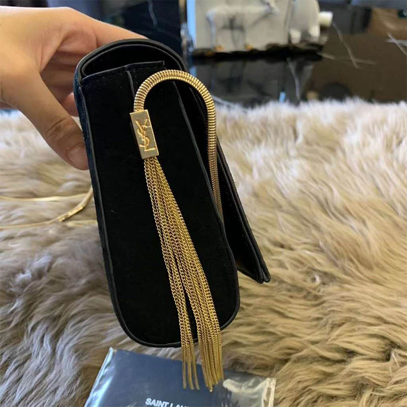 Saint Laurent YSL Women Kate Small Suede with Chains-Black - image 4